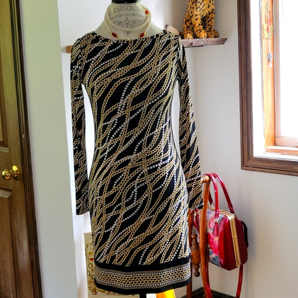 Michael Kors chains and pearls dress